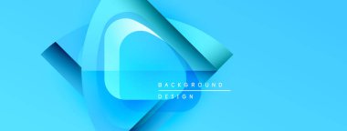 Soyut mavi tasarım katmanlı şekiller, gradyanlar, metin elementleri. Modern estetik, temiz çizgiler, canlı renk şeması.