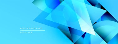 Soyut mavi arkaplan geometrik şekiller, gradyanlar içerir. Modern tasarım elementleri dinamik görsel doku oluşturur.