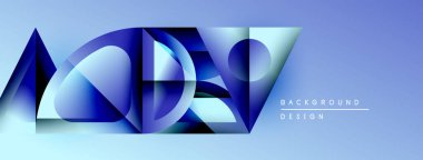 Soyut geometrik şekiller, mavi gradyanlar, modern tasarım. Minimalist kompozisyon dinamik görsel efekt yaratır. Arkaplan ögeleri derinlik.