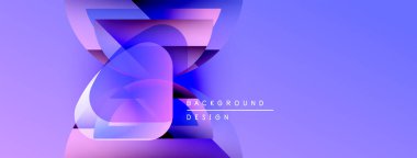 Soyut geometrik şekiller üst üste binerek canlı mor gradyan oluşturur. Modern tasarım elementleri teknoloji, yenilik ve geleceği öneriyor. Metin arkaplan tasarımı okur.