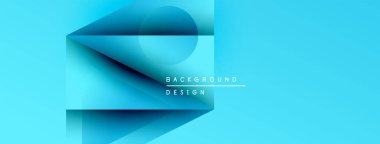 Soyut mavi tasarım katmanlı geometrik şekiller içerir. Metin elementli minimalist kompozisyon, modern estetik. Temiz, canlı renkler.