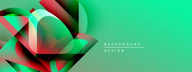 Soyut geometrik şekiller örtüşüyor, canlı yeşil, kırmızı gradyanlar yaratıyor. Sancaklar ve sunumlar için modern tasarım ögesi.