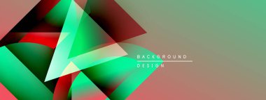 Soyut geometrik şekiller örtüşüyor, canlı renk eğimleri yaratıyor. Mavi, kırmızı ve kahverengi renkli modern tasarım. Minimalist arkaplan dokusu.