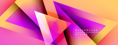Soyut geometrik şekiller örtüşür, canlı gradyanlar yaratır. Sarı, pembe, mor renkler tasarımda baskın. Modern, dinamik kompozisyon.