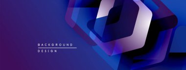 Soyut geometrik şekiller örtüşür, dinamik mavi mor gradyan etki yaratır. Arka planlar için modern tasarım ögesi.