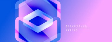 Soyut geometrik tasarım. Katmanlar derinlik yaratır, mavi, mor ve pembe renkleri kullanarak. Modern estetik, arka planlar için uygun.