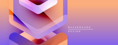 Soyut şekiller örtüşür, canlı bir değişim etkisi yaratır. Yumuşak turuncu, mor renkler kompozisyona hakim. Mevcut en küçük metin.