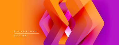 Soyut geometrik tasarım. Turuncu, pembe, mor renkler katmanlı şekiller yaratır. Dijital projeler için modern arkaplan.