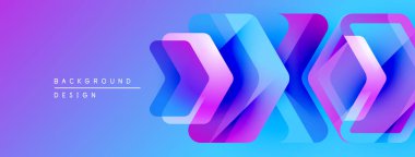 Soyut geometrik şekiller örtüşüyor, canlı mor, mavi renk değişimi yaratıyor. Arka planlar ve pankartlar için modern tasarım uygun.