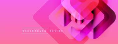 Soyut geometrik şekiller örtüşür, canlı pembe gradyan arkaplan oluşturur. Modern tasarım elementleri dinamik görsel deneyim önerir.