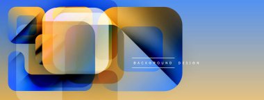 Soyut geometrik şekiller örtüşür, parlak mavi ve turuncu renkler yaratır. Arkaplan ve sunumlar için modern tasarım ögesi.