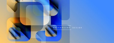 Soyut geometrik şekiller örtüşür, parlak mavi ve turuncu renkler yaratır. Modern tasarım elementleri dijital sanatı, pürüzsüz geçişleri öneriyor.