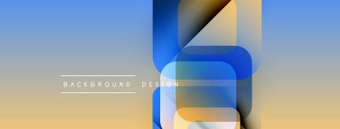 Soyut geometrik şekiller örtüşür, dinamik görsel efekt yaratır. Renkler maviyle altın rengine karışıyor. Minimalist tasarım.