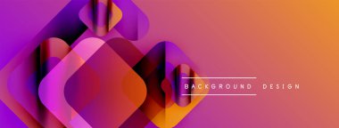 Soyut geometrik şekiller örtüşür, canlı bir değişim etkisi yaratır. Turuncu, mor, pembe renkler kompozisyona hakim. Modern tasarım ögesi.