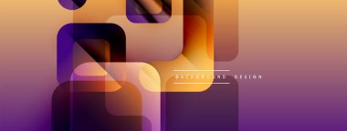 Soyut geometrik şekiller örtüşür, canlı bir değişim etkisi yaratır. Sıcak renkler baskın, turuncudan mora dönüşüyor. Modern tasarım ögesi.