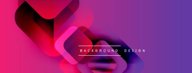Soyut canlı tasarım, üst üste binen şekiller, gradyanlar. Pembe, mor renkler modern görsel etki yaratır. Metin arkaplan tasarımı okur.