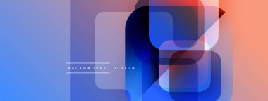 Soyut geometrik şekiller örtüşür, canlı mavi, mor, pembe gradyan oluşturur. Arkaplan ve sunumlar için uygun modern tasarım.