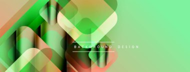 Soyut geometrik şekiller örtüşüyor, canlı yeşil, turuncu gradyanlar yaratıyor. Modern tasarım elementleri dinamik görsel deneyim önerir.