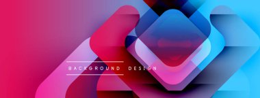 Soyut geometrik şekiller örtüşür, canlı pembeler, maviler, morlar yaratır. Arkaplan, pankart ve sunumlar için modern tasarım ögesi.