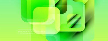 Soyut yeşil arkaplan. Üst üste binen kareler dinamik görsel efekt yaratır. Dijital projeler için modern tasarım.