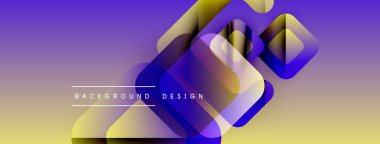 Soyut geometrik şekiller örtüşür, canlı bir değişim etkisi yaratır. Mor, sarı renkler tasarıma egemen, modern estetik.