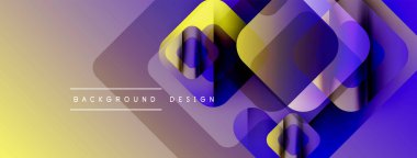 Soyut geometrik şekiller örtüşür, canlı bir değişim etkisi yaratır. Sarı, mor renkler tasarıma egemen, modern estetik.