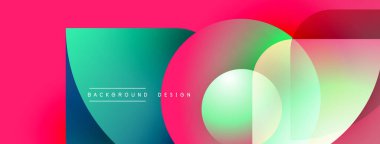Soyut canlı tasarım, üst üste binen daireler, gradyanlar. Pembe, turkuaz renkler modern görsel etki yaratır. Metin arkaplan tasarımı okur.