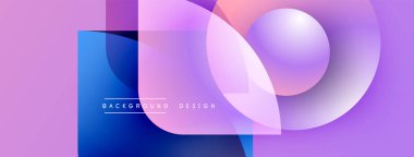 Soyut geometrik şekiller örtüşür, canlı pembeler, maviler, morlar yaratır. Modern tasarım elementleri dijital sanatı, gradyanları öneriyor.