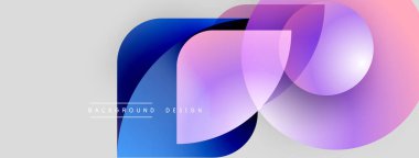 Soyut şekiller örtüşüyor, canlı renk değişimleri yaratıyor. Modern tasarım unsurları akıcılık, yenilik, görsel cazibe öneriyor. Arkaplan açık gri.