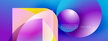 Soyut, canlı şekiller örtüşüyor, dinamik, renkli bir arkaplan oluşturuyor. Modern tasarım gradyan ve metin ögeleri içerir.