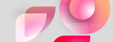 Soyut şekiller örtüşür, canlı bir değişim etkisi yaratır. Yumuşak pembeler, kırmızılar açık gri arka planla harmanlanır. Modern tasarım ögesi.