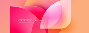 Soyut sıvı şekilleri örtüşür ve canlı bir arkaplan oluşturur. Pembe, turuncu renkler dizayn ve mevcut metne hakim..