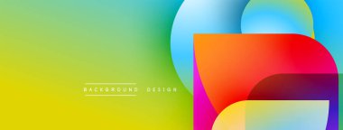 Rengarenk daireler ve karelerle örtüşen değişken arkaplan özellikleri. Modern tasarım elementleri dinamik görsel etki yaratır.