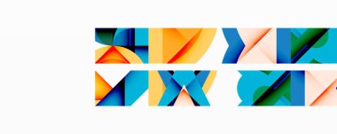 Soyut geometrik şekiller, canlı renkler, modern tasarım. Kalıplar tekrar ediyor, dinamik görsel doku yaratılıyor. Temiz estetik.