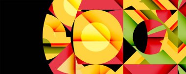 Soyut geometrik tasarım. Parlak renkler harmanlanır, dinamik görsel doku oluşturur. Şekiller çakışıyor, karmaşık desen oluşturuyor.