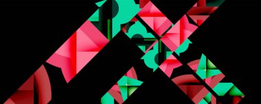 Soyut geometrik tasarım. Pembe, deniz mavisi şekilleri X harfini oluşturuyor. Modern, canlı bir kompozisyon. Minimalist tarz, koyu arkaplan.