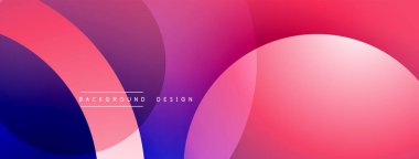 Soyut gradyanlar, üst üste binen daireler dinamik görsel efekt yaratır. Pembe, mor, mavi renkler kompozisyona hakim. Modern tasarım ögesi.