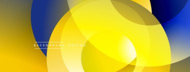Soyut sarı, mavi tasarım. Üst üste binen daireler modern görsel efektler yaratır. Renkler derinlik ve doku sağlar. Basit, temiz estetik..