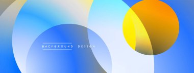 Soyut geometrik şekiller çakışıyor. Mavi, turuncu, beyaz renkler modern arka plan yaratır. Gradyan etkileri olan minimalist tasarım.