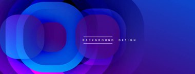 Soyut katmanlar parlak mavi, mor bir gradyan yaratır. Modern tasarım teknoloji, yenilik ve derinlik öneriyor. Minimalist estetik, temiz sunum.