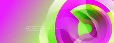 Soyut canlı tasarım akış şekilleri, pembeler, yeşillikler. Katmanlı şeffaf elementlerle modern arkaplan, dinamik bileşim.