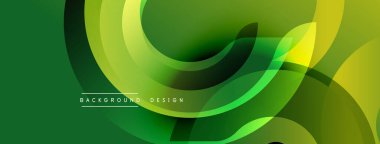 Soyut yeşil katmanlar dinamik akış yaratır. Pürüzsüz şekiller üst üste binerek modern tasarımı oluşturur. Gradyan gölgeler derinlik ve görsel ilgi ekler.