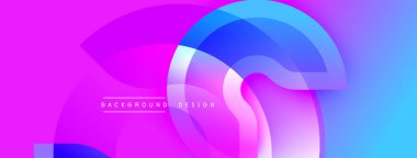 Soyut arka planda canlı pembe, mavi renkler var. Üst üste binen şekiller dinamik görsel efekt yaratır. Metin arkaplan tasarımı okur.