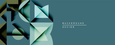 Soyut geometrik şekiller üst üste binerek katmanlı görsel efekt yaratır. Teal, zeytin, soluk yeşil renkler kompozisyona hakim. Arkaplan ve sunumlar için uygun modern tasarım.