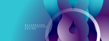 Soyut eğimler akışkan şekiller yaratır. Mavi, mor renkler dizaynın hakimi. Minimalist estetik, modern his. Arkaplan ögeleri çaktırmadan çakışır.