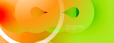Soyut, enerjik çemberler, gradyanlar. Üst üste binen şekiller dinamik görsel efekt yaratır. Modern tasarım elemanları.