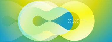 Soyut renkli şekiller çakışıyor. Gradyan karışımı sarı, yeşil, mavi renkler. Arka planlar için modern tasarım ögesi.