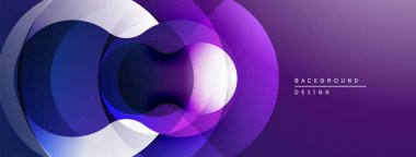 Soyut sıvı şekiller, mor renkler, üst üste binen daireler dinamik bir zemin oluşturur. Modern tasarım, pürüzsüz gradyanlar görsel ahenk sunar.