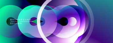 Soyut sıvı şekiller, canlı renklerin karışımı. Çemberler, dinamik görsel efekt oluşturur. Modern tasarım ögesi.