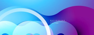 Soyut sıvı şekilleri, mavi mor gradyan. Modern tasarım, düz kıvrımlar, dinamik kompozisyon. Projeler için arkaplan ögesi.
